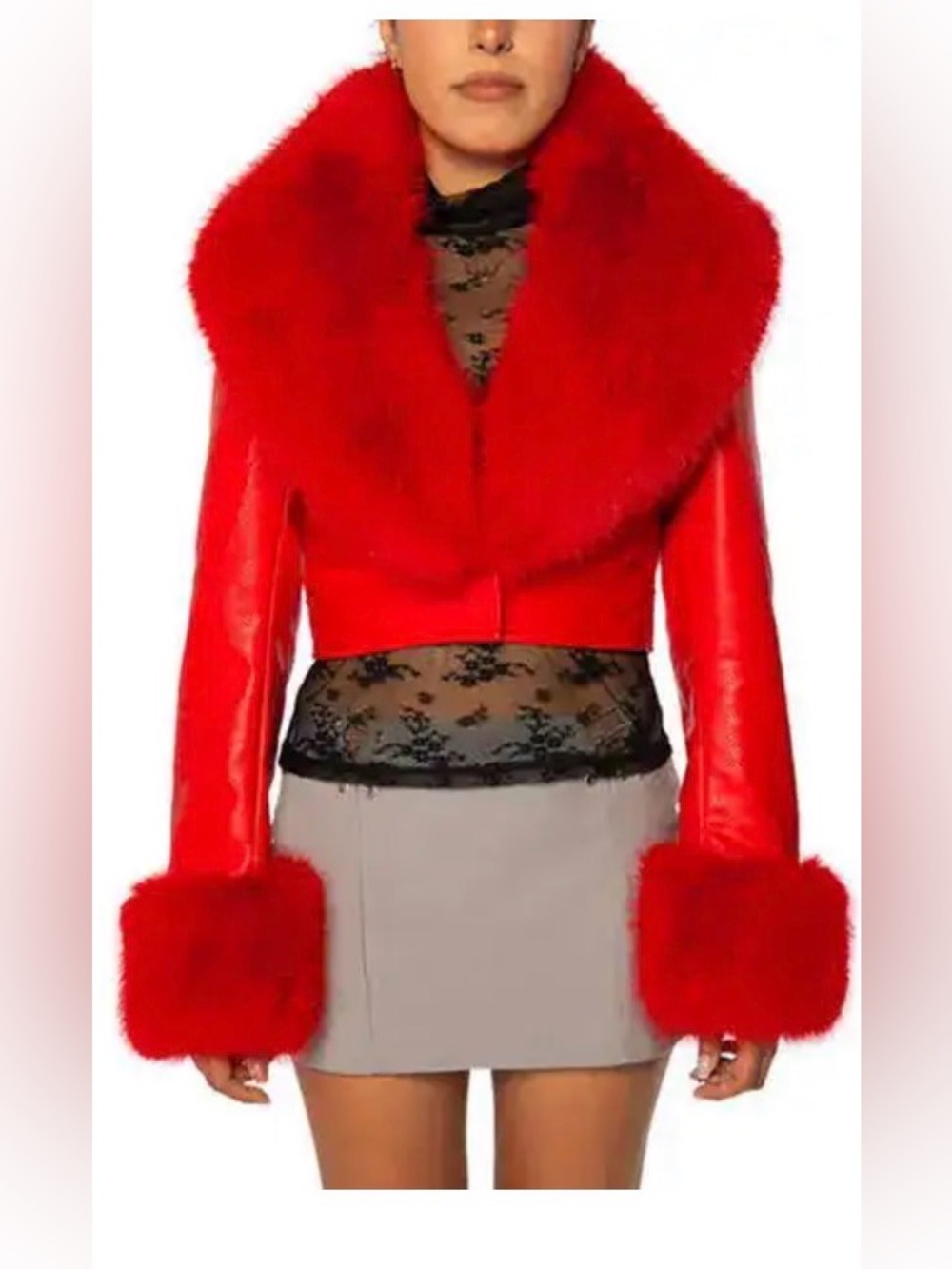 NWT Azalea Wang Gisele Faux Fur Jacket in Red size Medium